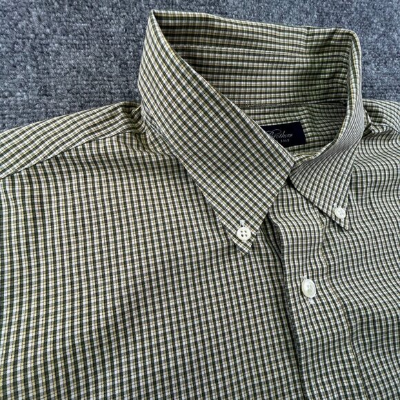 Brooks Brothers Button Up Shirt Yellow Green Check Large Cotton Non Iron L/S Men - Picture 7 of 12